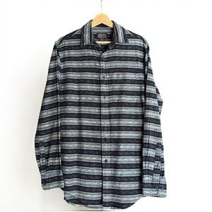 Pendleton Soft Cotton & Linen Blue Southwestern Striped Button Down Shirt